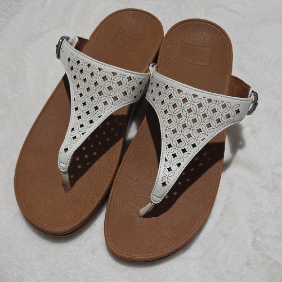 White and Brown Studded‎ Sandals with Flat Sole - Picture 1 of 10